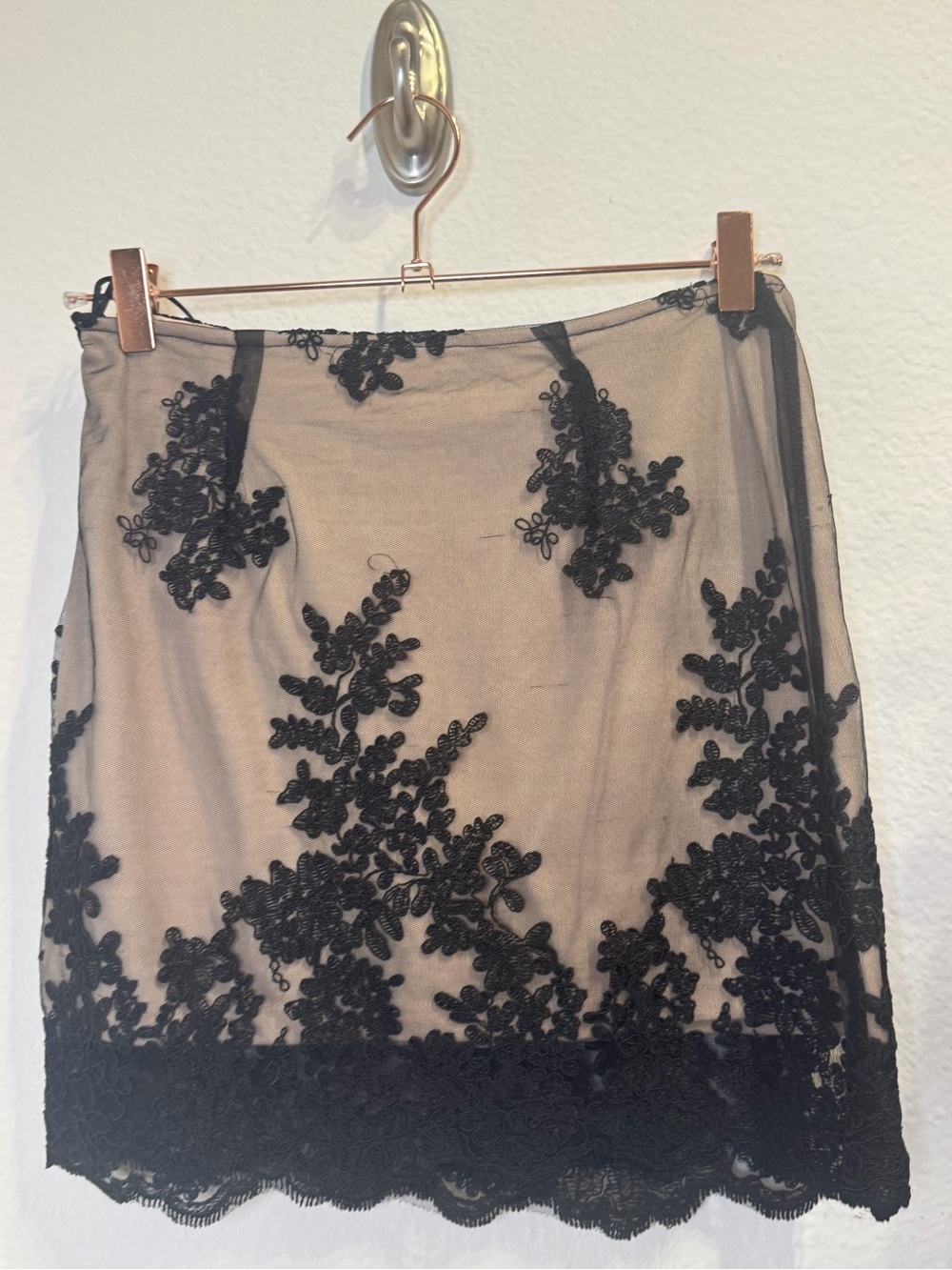 LF Black Lace Overlay Mini Skirt with Nude Underlay